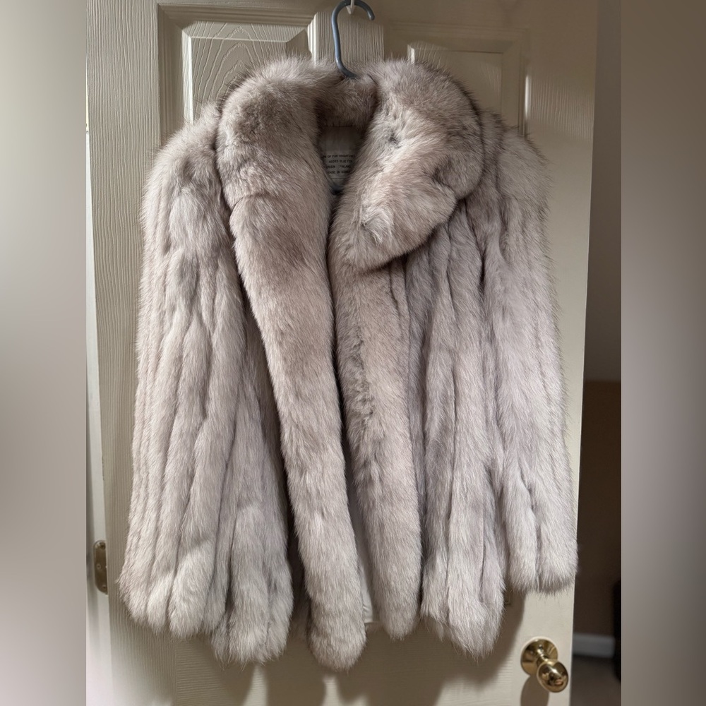 Vintage Niki Blue Fox Coat. Origin of Brightened Blue Fox fur is Finland.